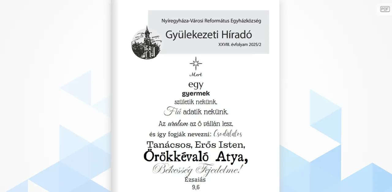 Online formában is olvasható a Gyülekezeti Híradó karácsonyi száma - 2025. december 20.