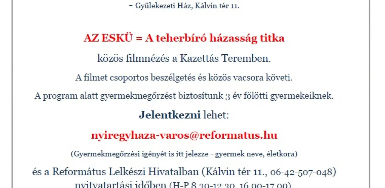 Házasság Hete 2024. - Szeretettel várjuk a házaspárokat! - 2024. február 6.