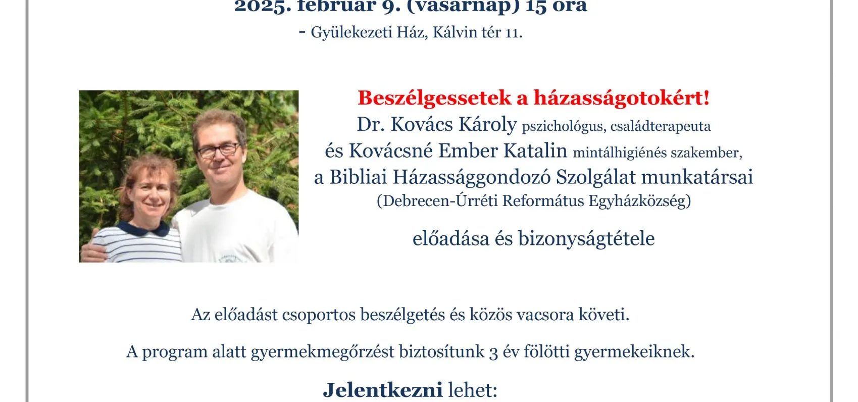 Házasság Hete 2025 - MEGHÍVÓ - Nyíregyháza-Városi Református Egyházközség, 2025. február 2.